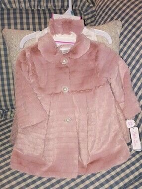 Little Lass Rose Pink Faux-Fur Pea Coat with Tulle Skirt